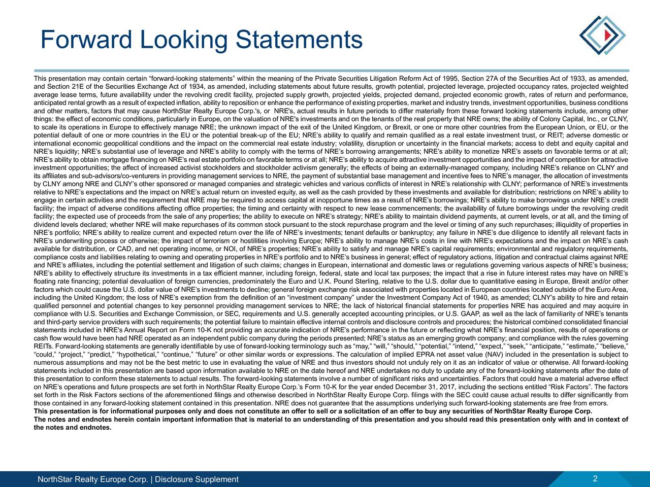 NorthStar Realty Europe Corp. 2018 Q2 Results Earnings Call Slides