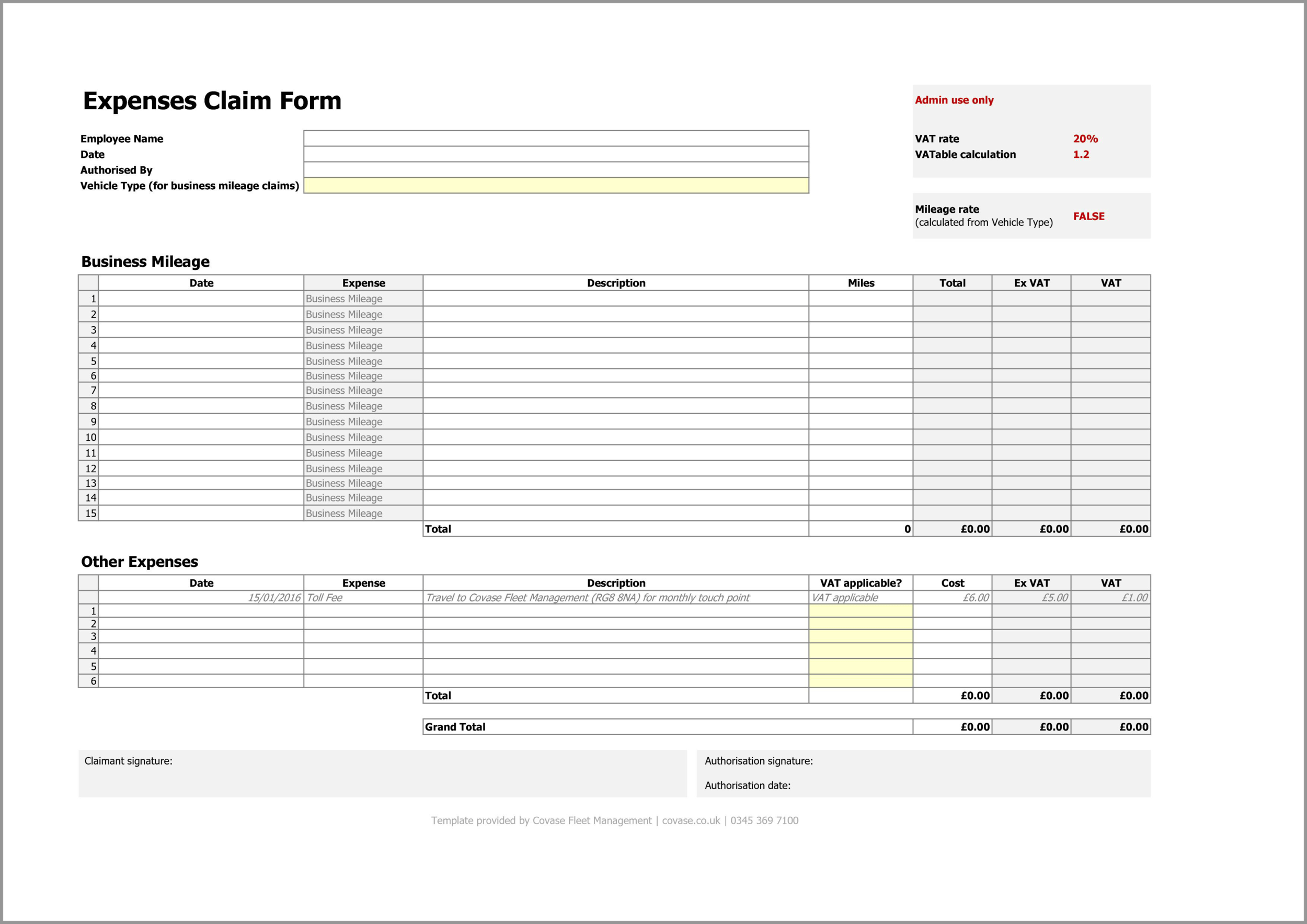 Expenses Form UK Free Excel Template Download — Covase Fleet