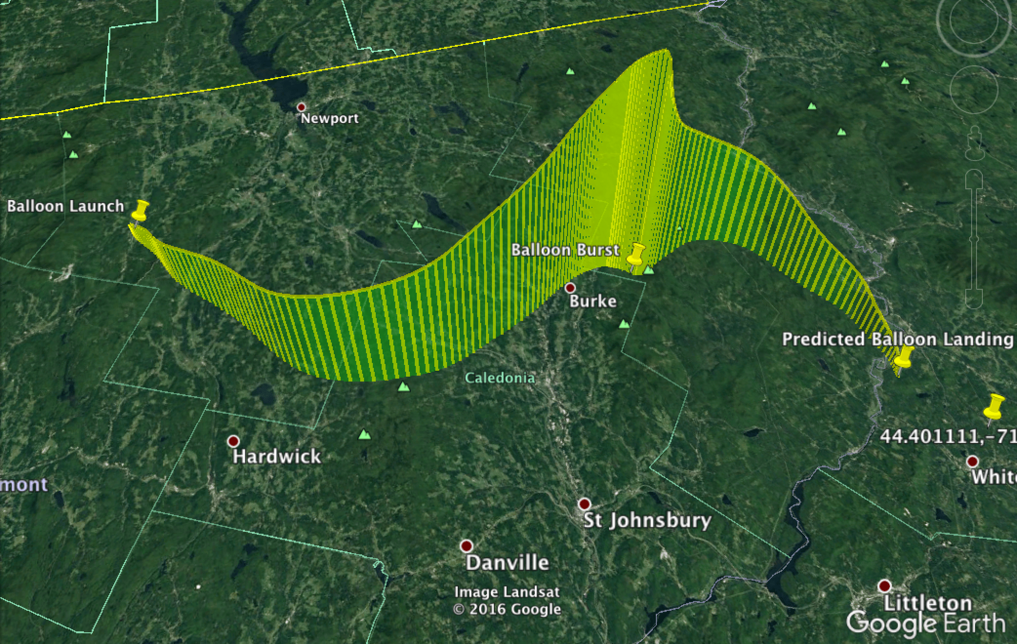 Google Earth Fly Along Path Profile High Altitude Balloon Recovery — White Mountain Science, Inc