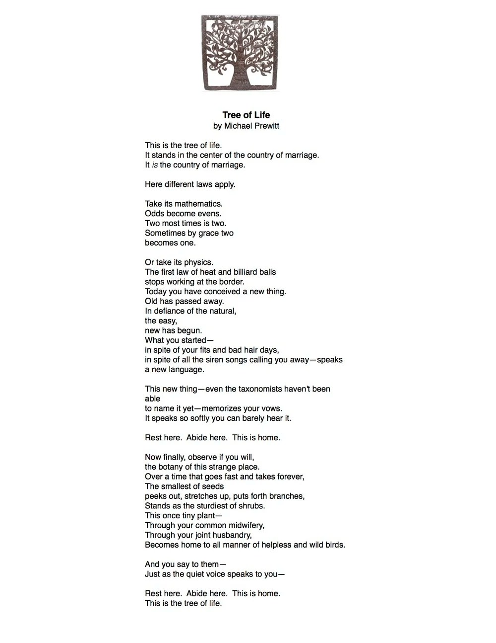 tree of life, a poem — Michael Dana Prewitt