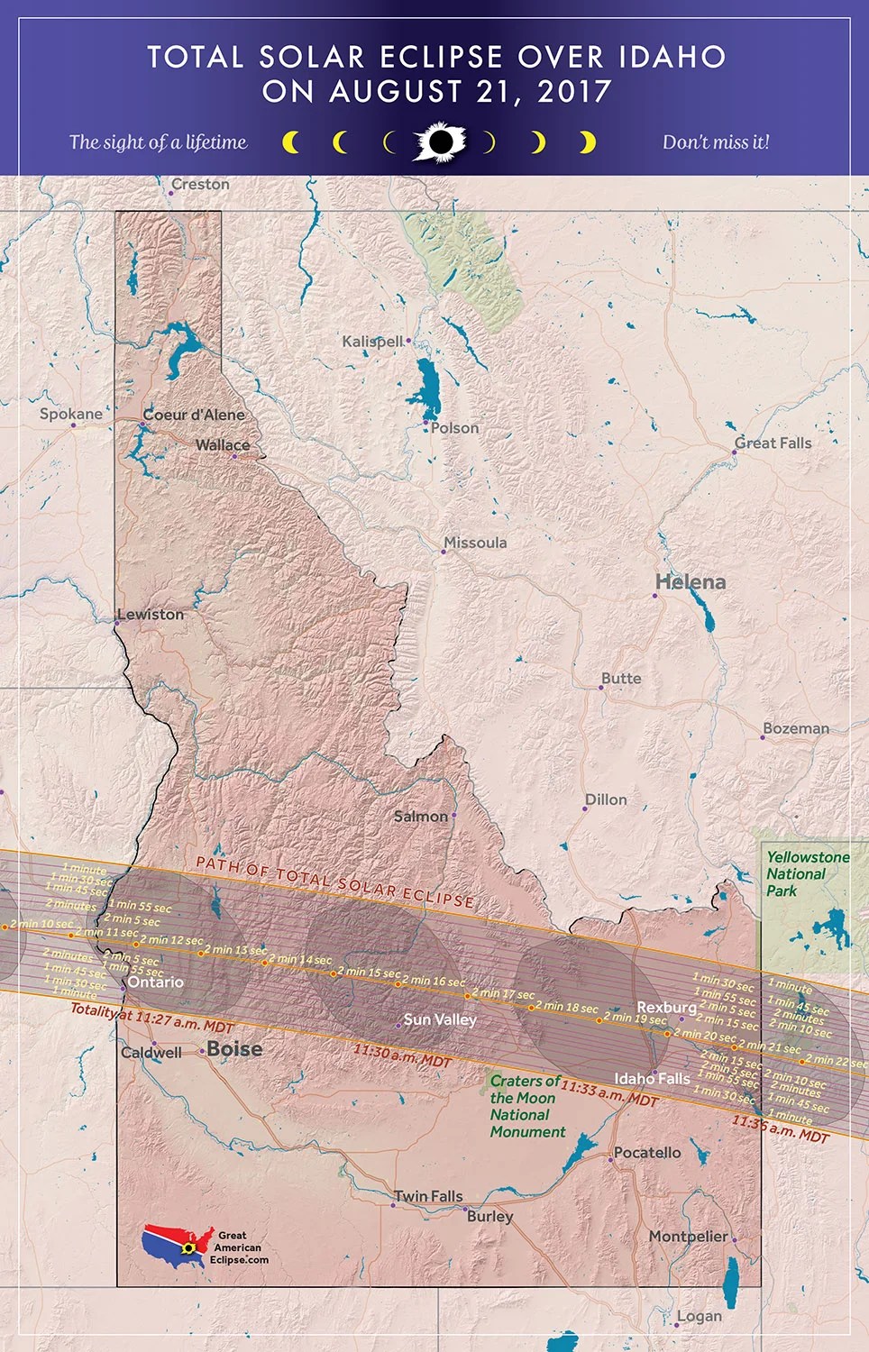 Google Map of 2017 Total Solar Eclipse in Idaho