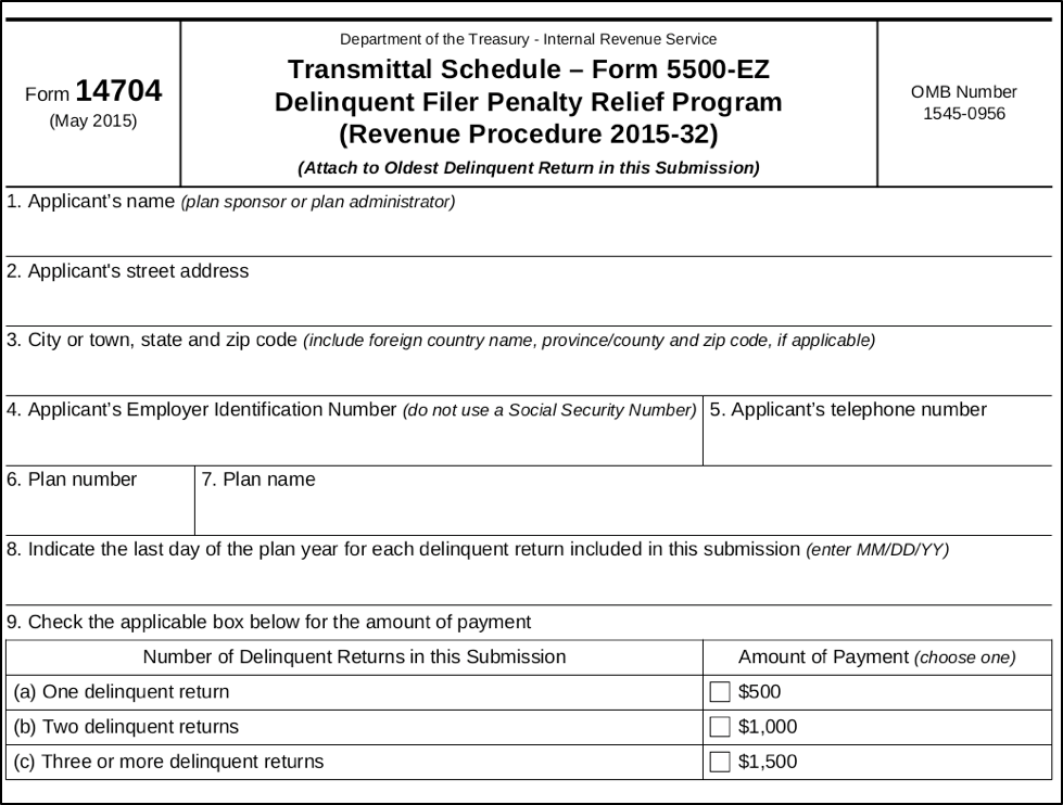 IRS Makes Form 5500EZ Delinquent Filer Relief Program Permanent