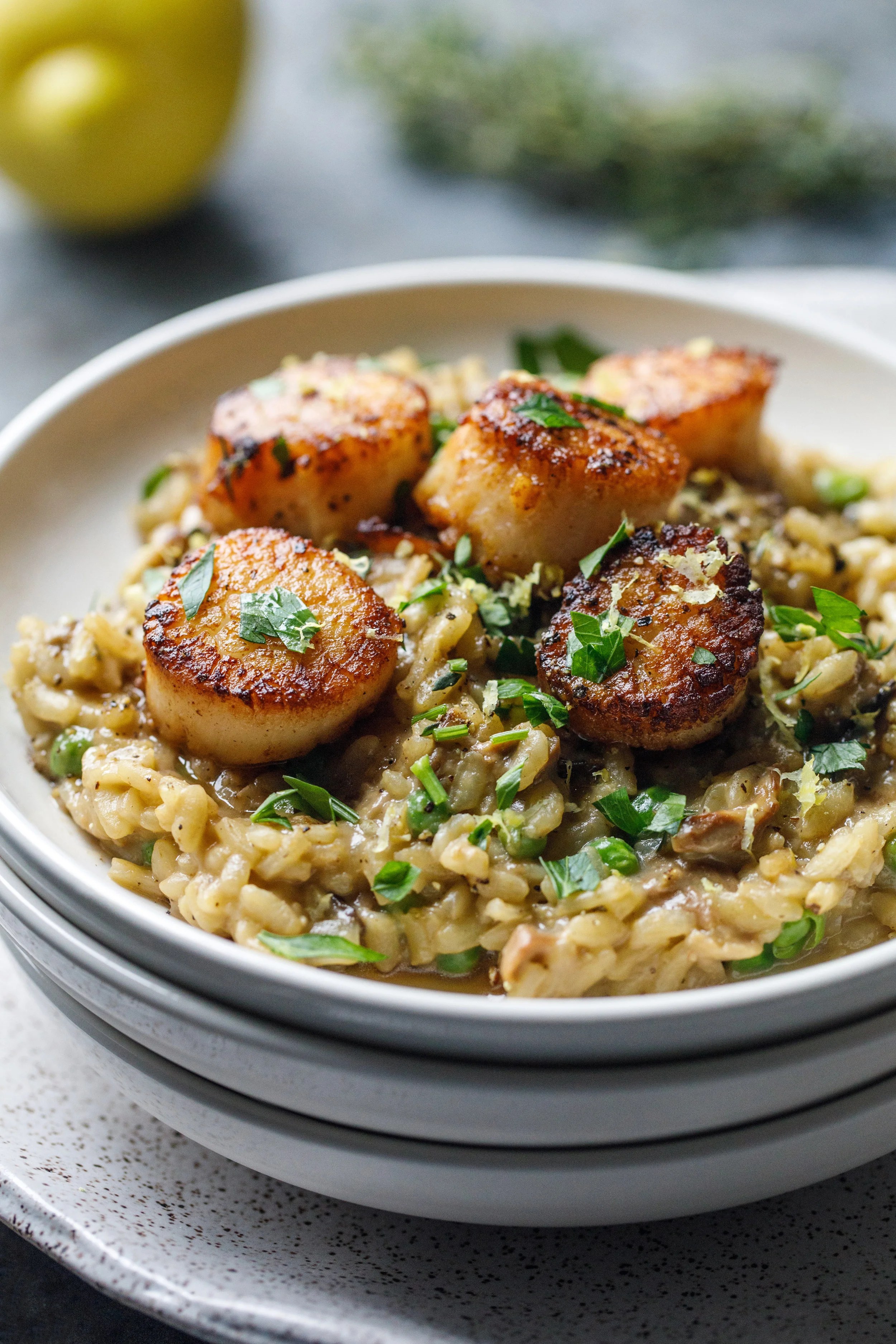 Seared Scallops with Porcini Mushroom Risotto — A Thought For Food
