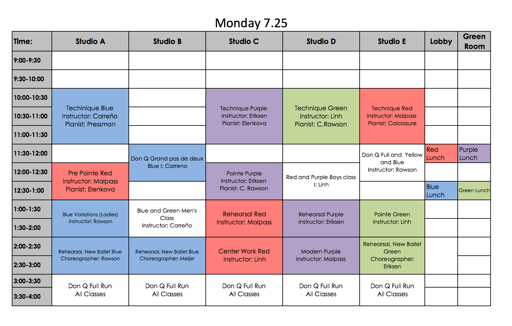 Sample Schedule — The New Ballet School
