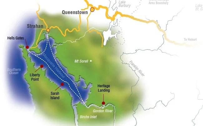 Route — World Heritage Cruises Strahan Tasmania