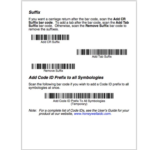 Honeywell barcode scanner carriage return