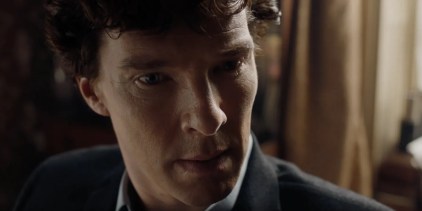 A closeup of Sherlock Holmes in Sherlock.