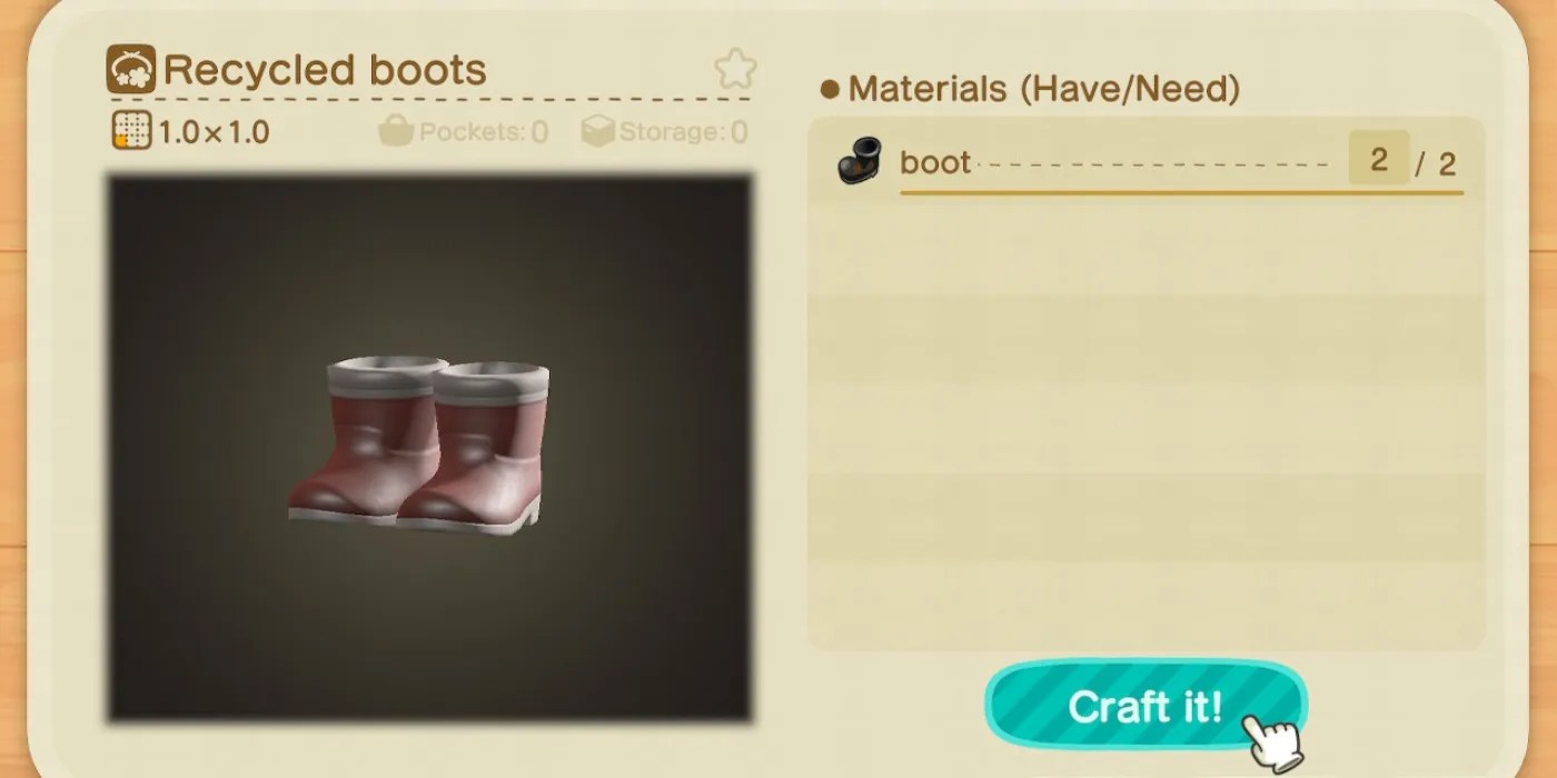Animal Crossing New Horizons How to Craft Boots from Fishing
