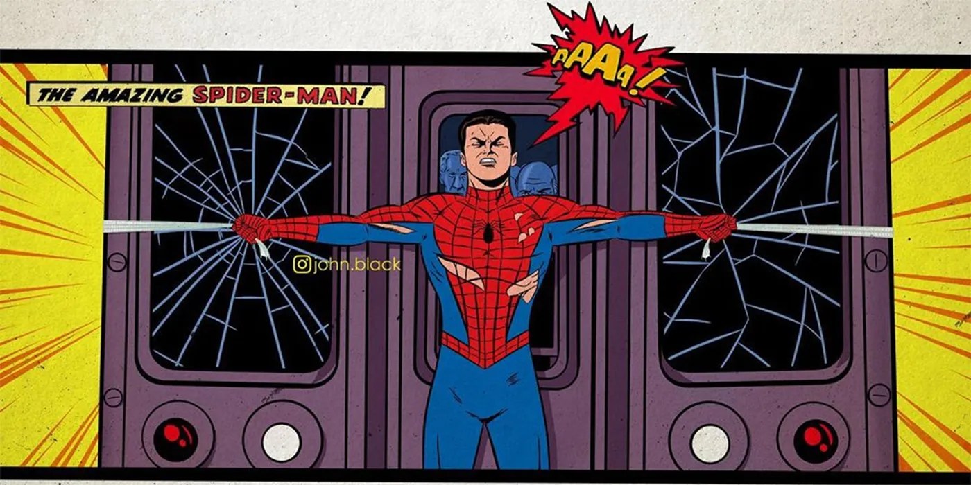 SpiderMan 2’s Iconic Train Scene Gets Reimagined As Comic Book Panel