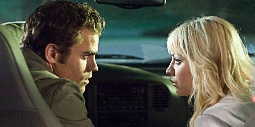Paul Wesley&rsquo;s Jake and Kaley Cuoco&rsquo;s Blanca talk in a car&rsquo;s front seats in Killer Movie
