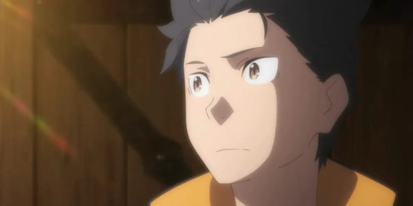 Natsuki Subaru in Re:Zero anime looking off camera.