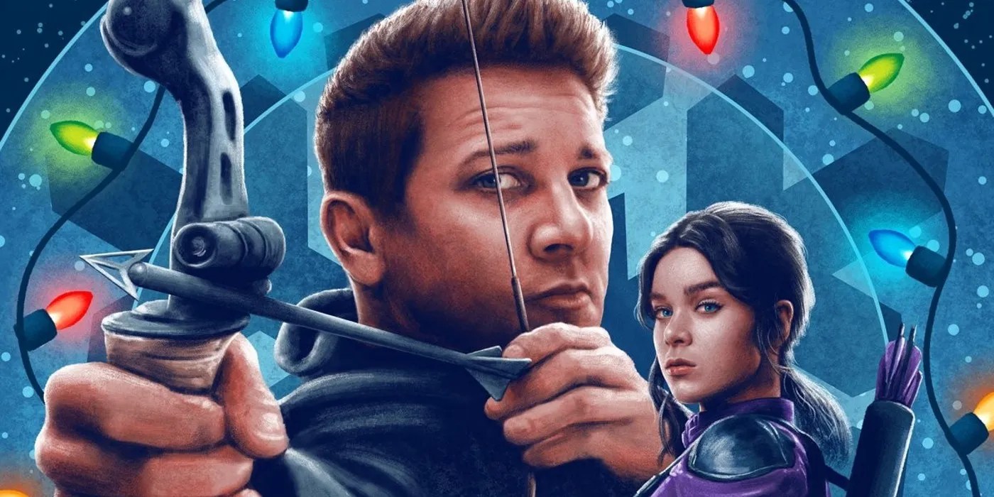 Hawkeye Poster Strings Clint, Kate & Lucky in Christmas Lights