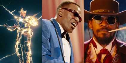Split image of Electro in Spider-Man No Way Home, Ray in Ray, and Django in Django Unchained