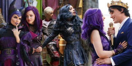 Transition of images from Mal and her mother to Evie and Carlos and finally Mal and Ben from the Descendants Series