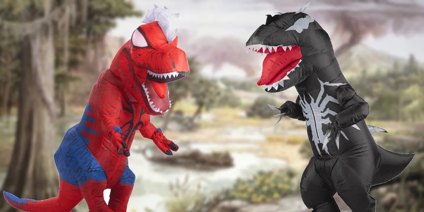 Marvel Unveils Official SpiderMan & Venom Inflatable TRex Costumes