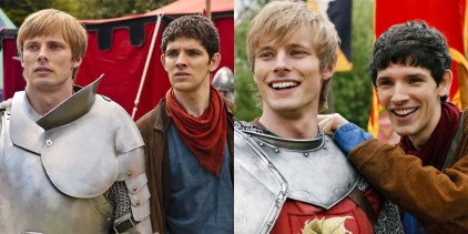 Two reaction images featuring BBC&rsquo;s Merlin and Arthur