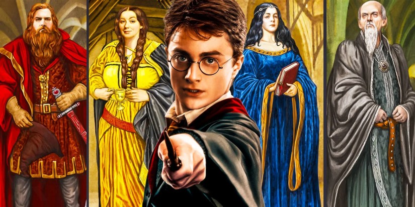 harry potter with the four founders of hogwarts