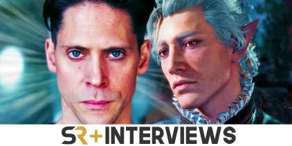 Neil Newbon and BG3’s Azarion with the SR Interviews logo below.