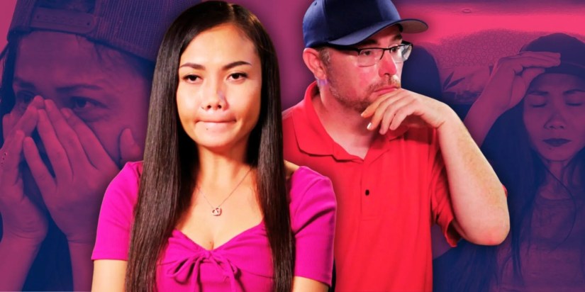 Montage of 90 Day Fiance&rsquo;s Sheila with pursed lips and David looking worried