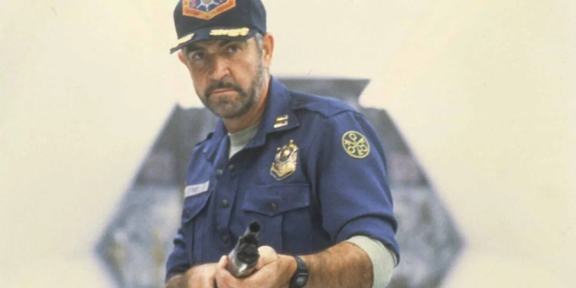 Sean Connery with a shotgun in Outland 1981