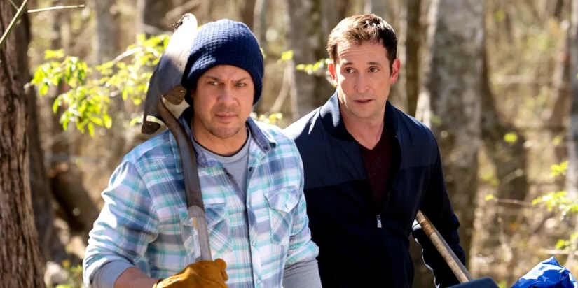 Noah Wyle and Christian Kane from Leverage Redemption walking in the woods