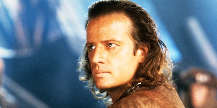Connor MacLeod staring at something with intensity in Highlander 2
