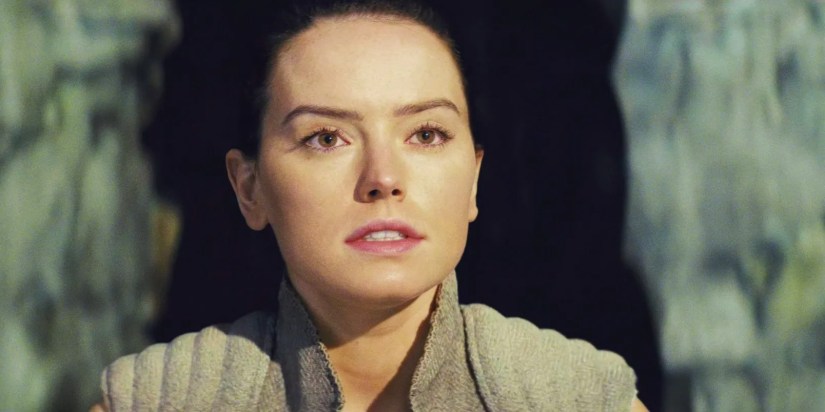 Rey looking serious in The Last Jedi