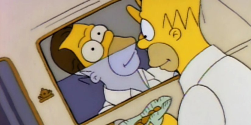 Homer and Herb meeting through a car window for the first time in The Simpsons