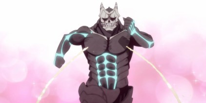 Kafka peeing out of his nipples as see in Kaiju No 8 Anime Episode 2