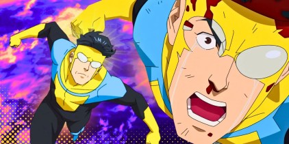 Custom image Mark Grayson looking serious next to Mark looking angry and injured in Invincible