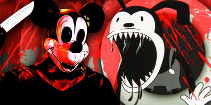 The killer from Mickey’s Mouse Trap next to evil Oswald in Oswald Down the Rabbit Hole