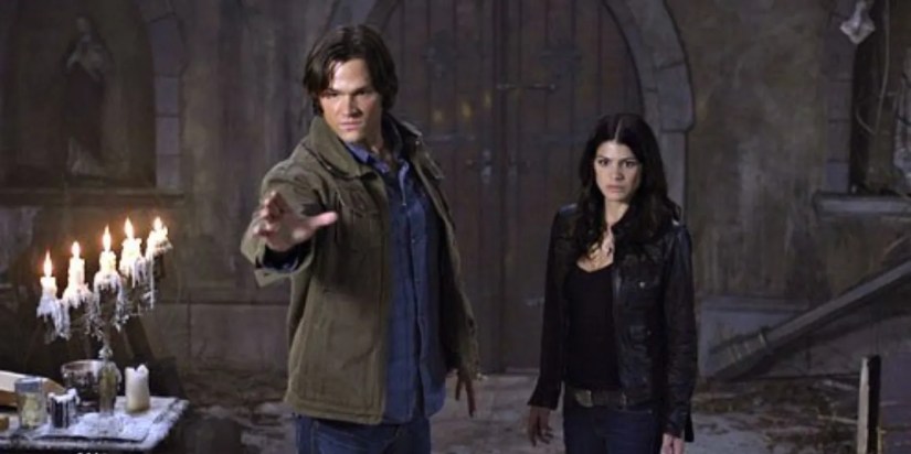 Genevieve and Jared Padalecki as Ruby and Sam, who is using his powers, in Supernatural.