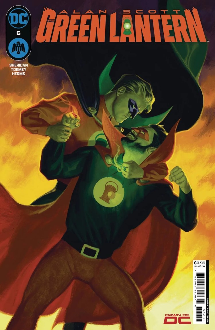 Alan Scott The Green Lantern 6 Main Cover: Alan Scott holding a Green Lantern ring to Red Lantern’s throat.