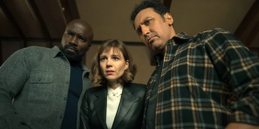 David, Kristen and Ben look down in Evil season 4 still