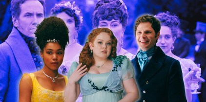 Bridgerton&rsquo;s Featherington family in the background with Marina, Penelope, and Jack in the foreground