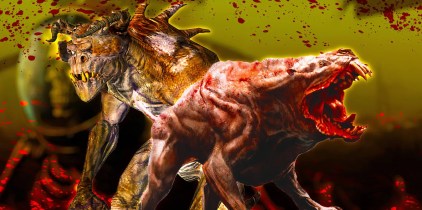 A Deathclaw and Super Mutant Hound from Fallout 4.