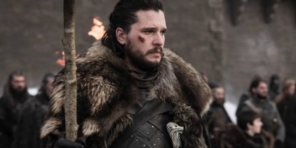 Kit Harringston as Jon Snow carrying a torch in Game of Thrones season 8