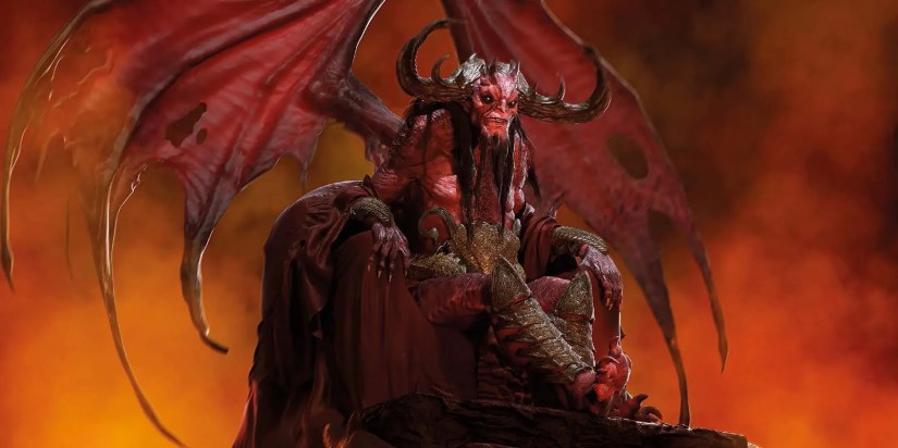 The archdevil Asmodeus sitting on a throne in art for a fifth edition D&D campaign.