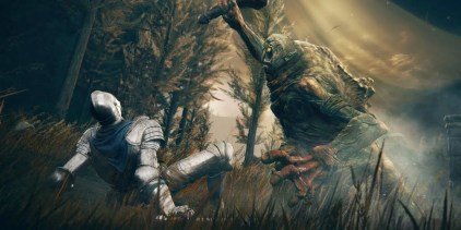 An Elden Ring player sprawled on the ground while an enemy attacks them