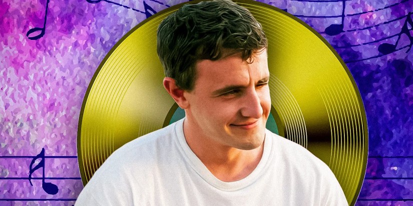 Feature image of Paul Mescal as Calum with musical notes and vinyl in the background