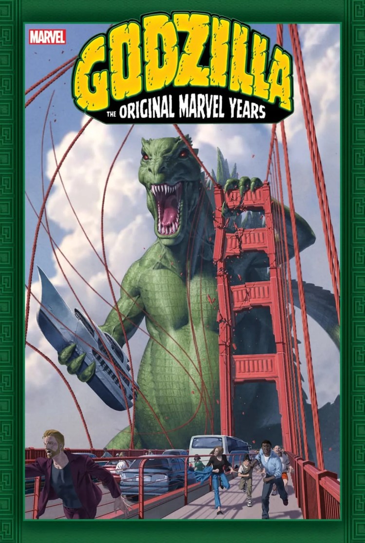 Godzilla the Original Marvel Years cover, depicting Godzilla attacking a bridge and cars.
