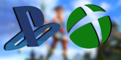The PlayStation logo alongside the Xbox logo over a blurred image of Kena and The Bridge of Spirits
