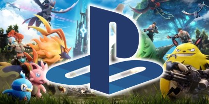 The PlayStation logo surrounded by Pals from Palworld