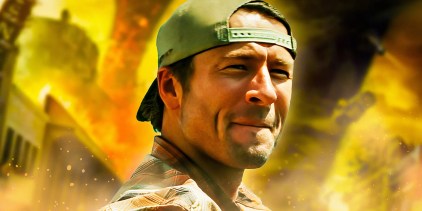 Glen Powell bites his lip in Twisters