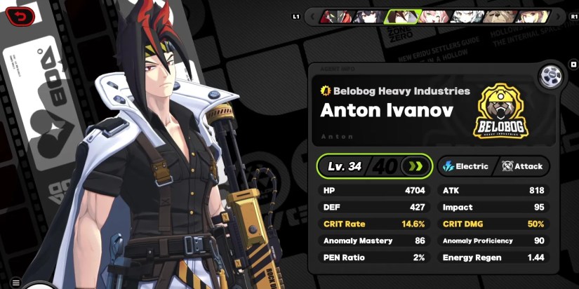 Stat screen in the best Anton build in Zenless Zone Zero