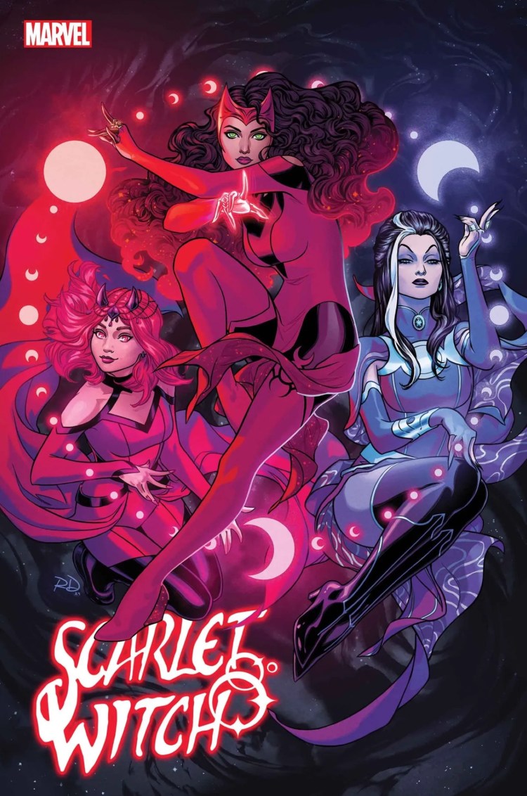 Scarlet Witch #6 cover, featuring Wanda, Amaranth, and Agatha Harkness using magic