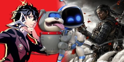 Joker from Persona 5 on the left, Astro Bot from Astro Bot in the middle, and Jin Sakai from Ghost of Tsushima on the right.