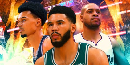Jayson Tatum, Victor Wembanyama, and Vince Carter in NBA 2K25.