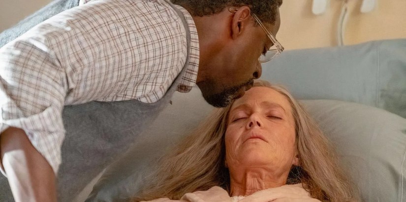 Randall saying goodbye to Rebecca on her hospital deathbed in the This is Us episode The Train.