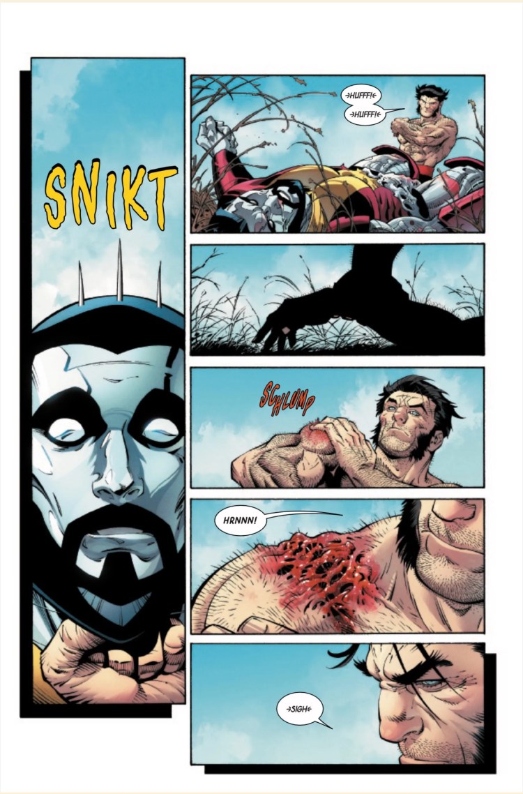 Wolverine: Revenge #3 by Hickman and Capullo - Wolverine claws through Colossus’ head and kills him